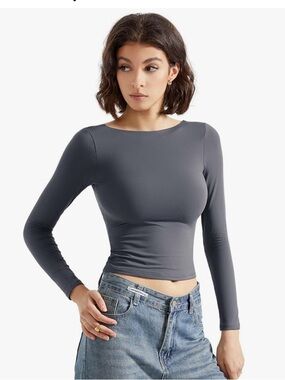 Backless Long Sleeved Tee in Dark Gray